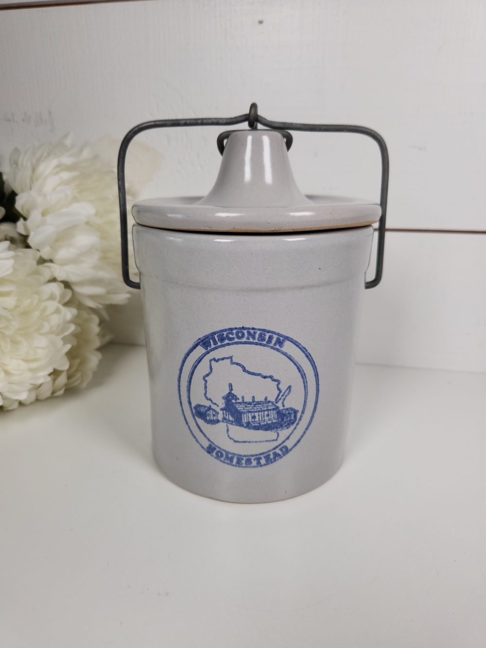 Vintage Wisconsin Homestead Crock w/ Bail Closure Lid |Butter / Cheese Stoneware